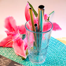 Load image into Gallery viewer, Smoothie/Boba straw added to our reusable multi-color stainless steel drinking straw set.