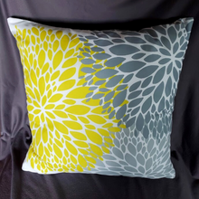 Load image into Gallery viewer, New Bold Flower Burst In Yellow And Gray 18x18 Zippered Pillow Cover.