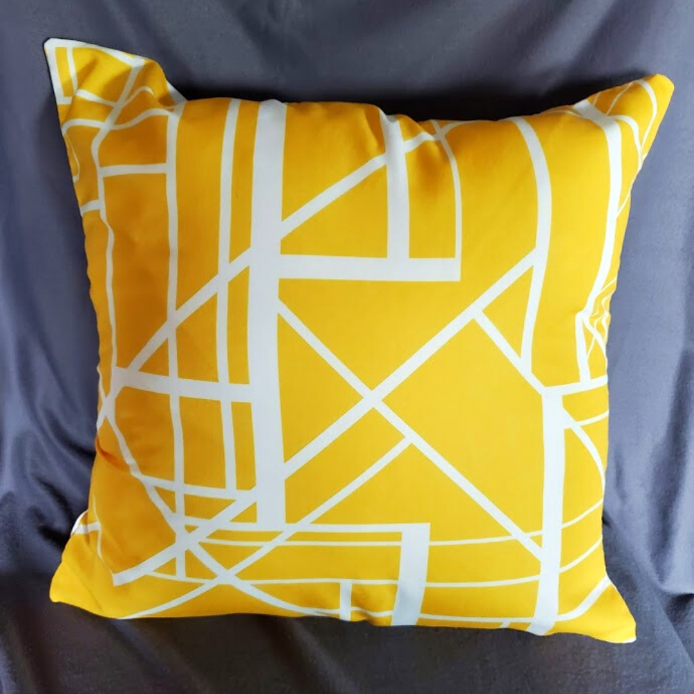Bold Yellow With Abstract White Lines 18x18 zippered Pillow Cover